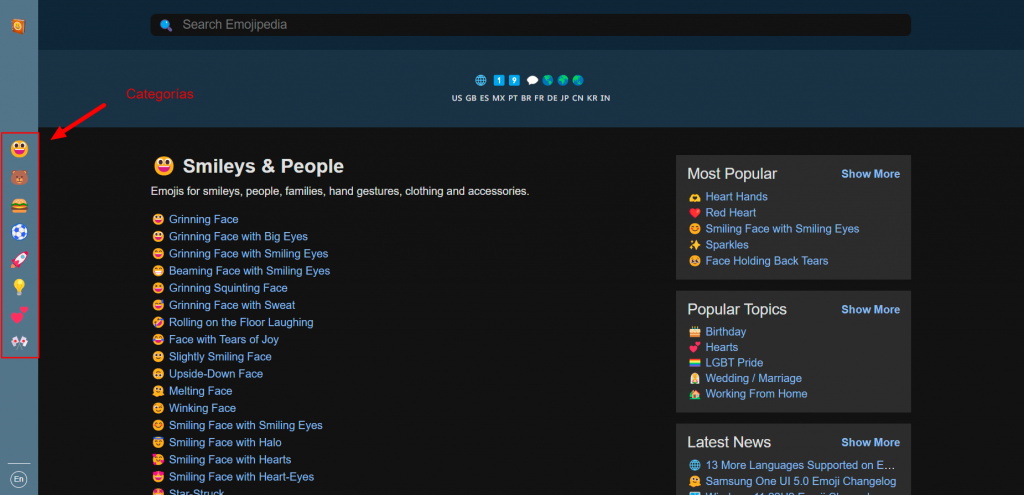 emojipedia indicando categorias
