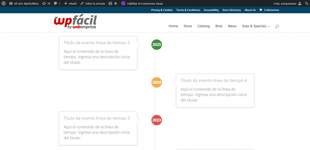 añadir timeline WordPress manualmente