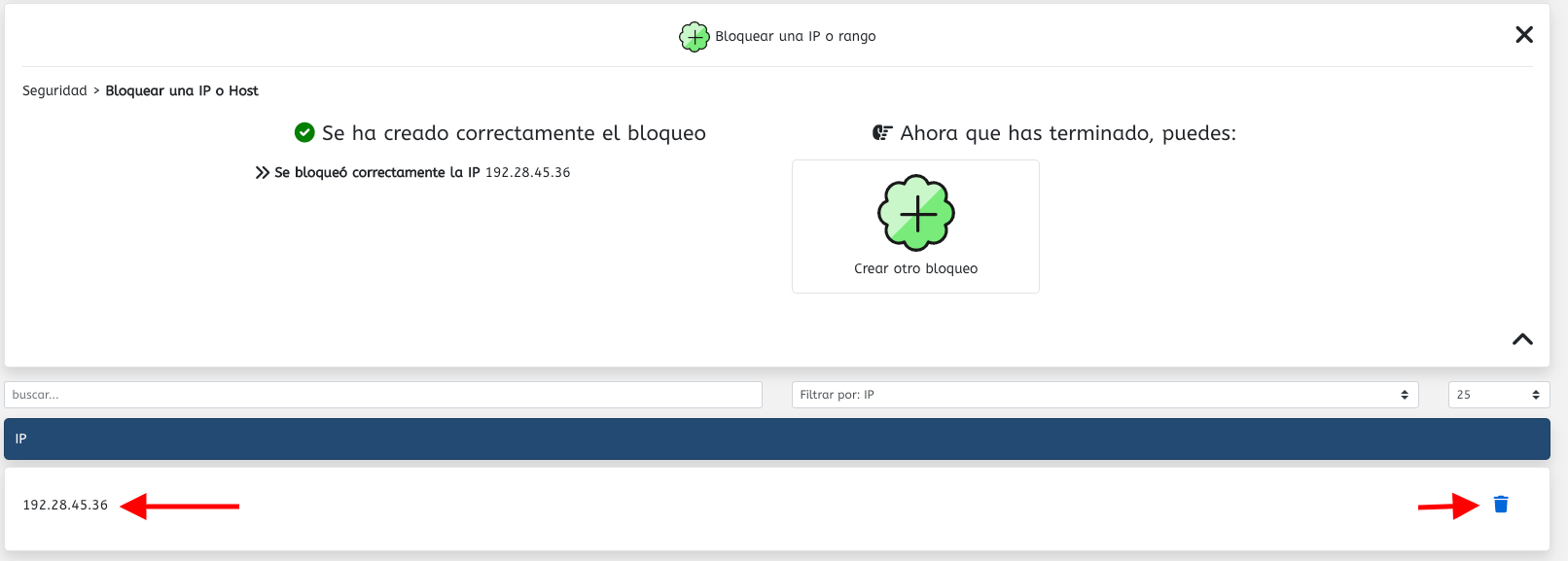 Lista de IPs bloqueadas