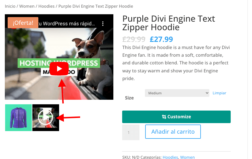 video en producto WooCommerce