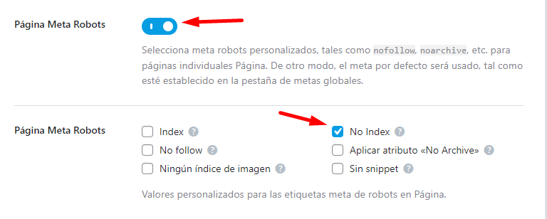 Noindex páginas WordPress