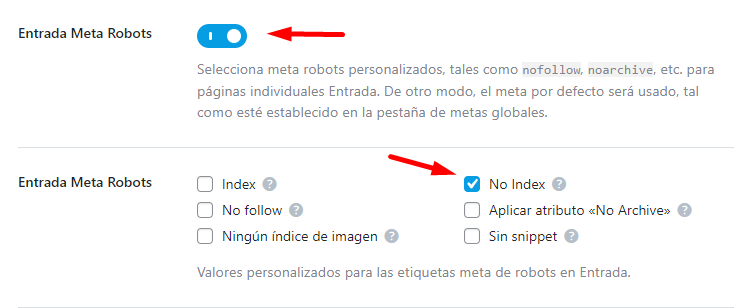 Noindex entradas WordPress