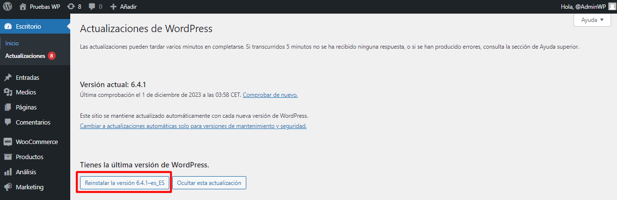 reinstalar WordPress manualmente