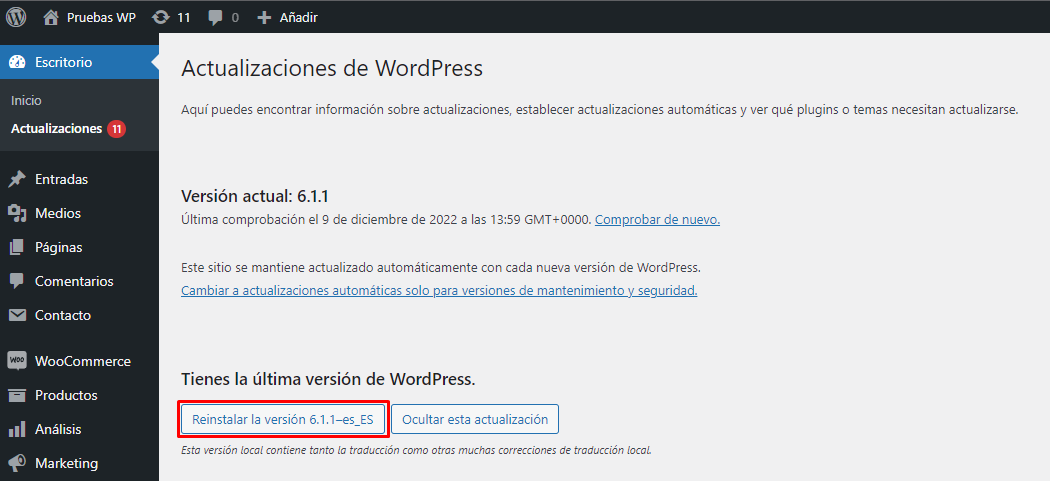 reinstalar WordPress manualmente