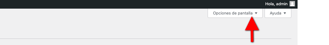 Opciones de pantalla menú WordPress