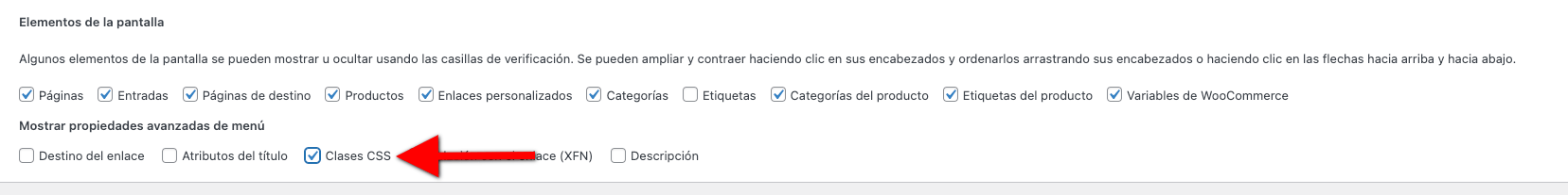 Añadir la opción de clases CSS a los elementos del menú