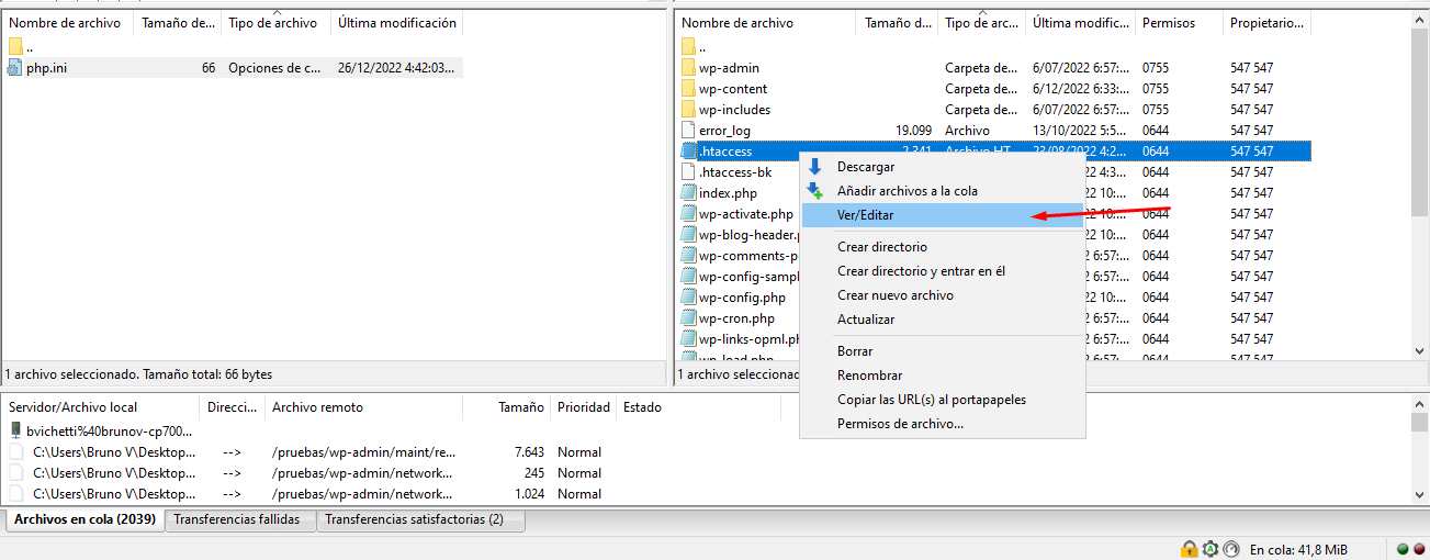 editar htaccess desde FTP