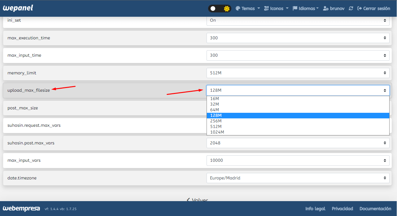 parametros PHP en Wepanel