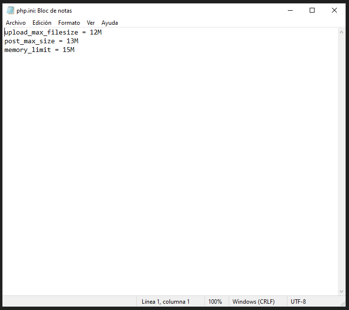 archivo php.ini hecho en local