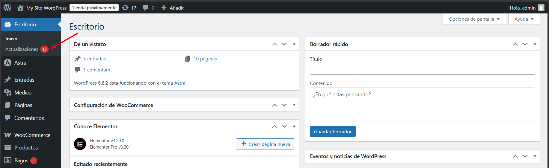 Actualizaciones de wordpress