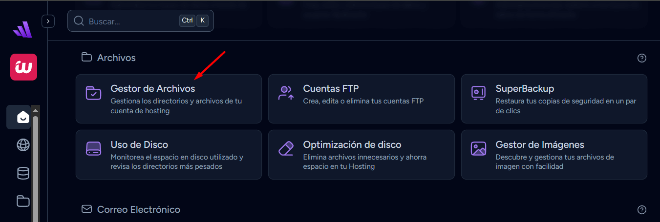 Administrador de archivos de WePanel