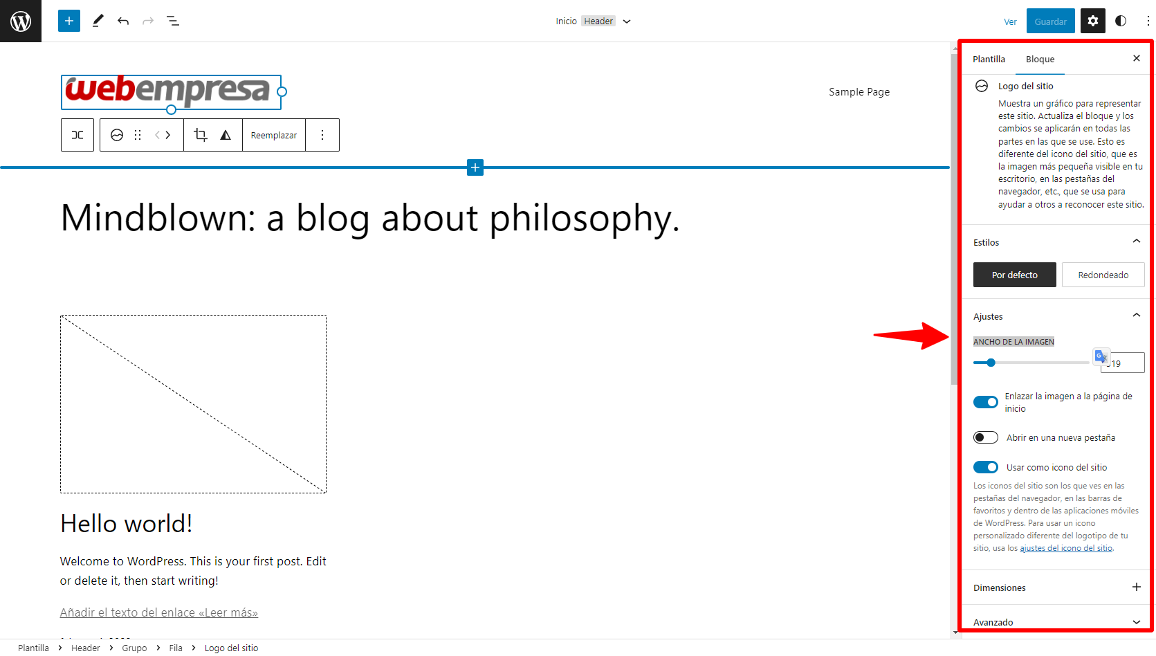 Ajustes del logo en cabecera de WordPress