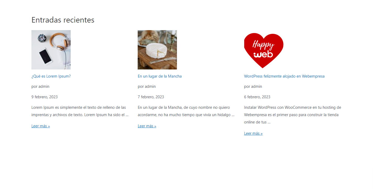 Entradas recientes de la semana en WordPress