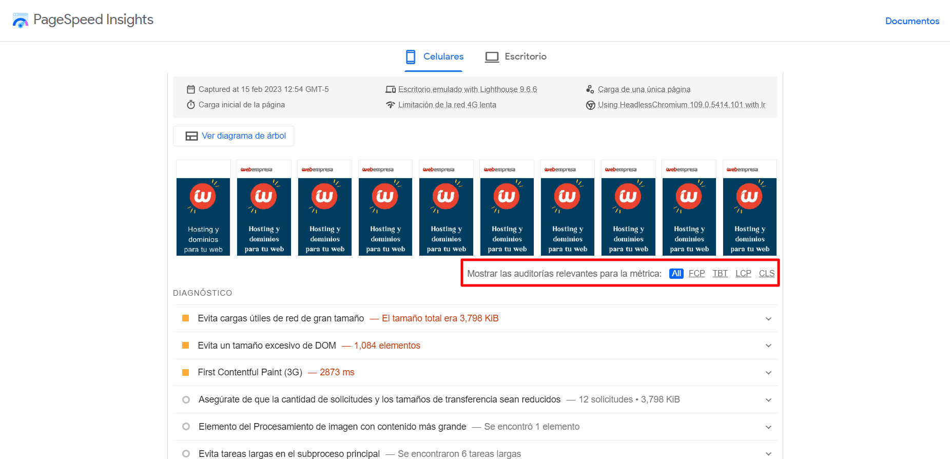 Opciones de core web vitals