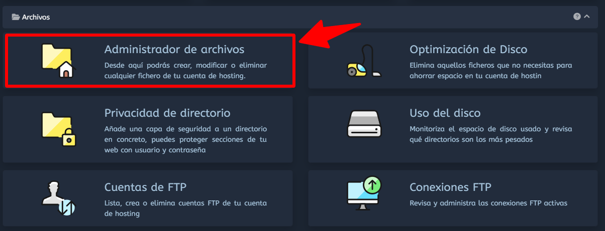 Aministrador de archivos cPanel