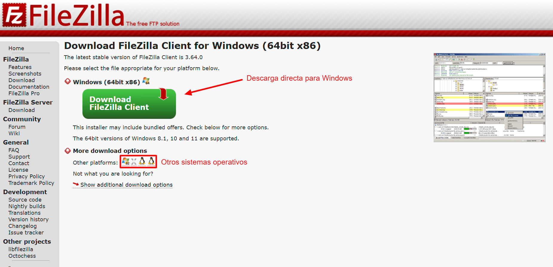 Descarga de FileZilla