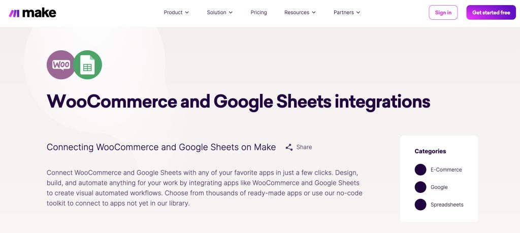 Vinculación Google Sheets y WooCommerce a través de Make