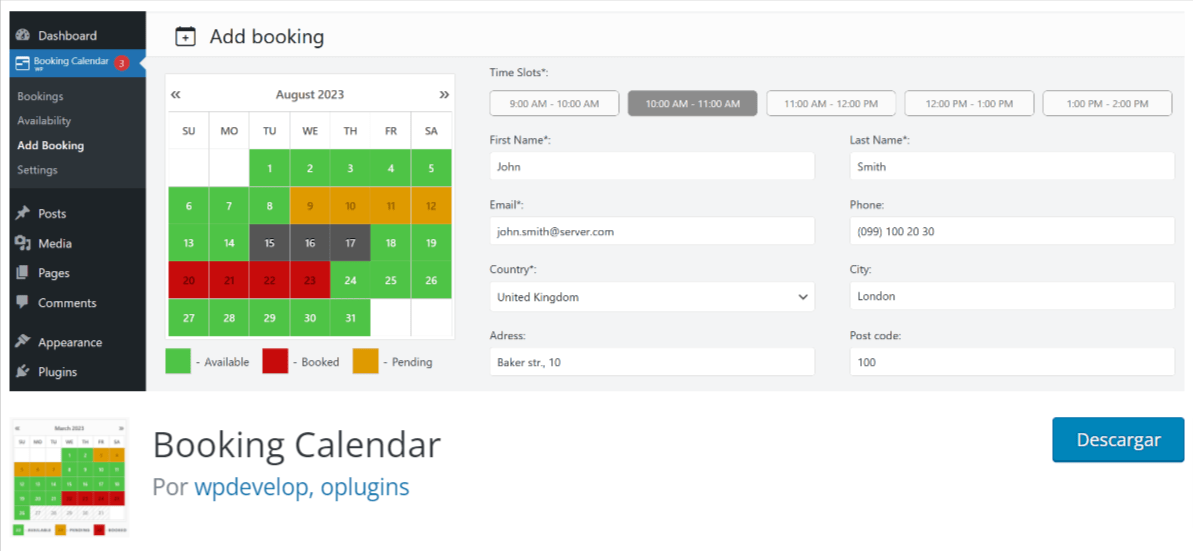 Plugin booking calendar 