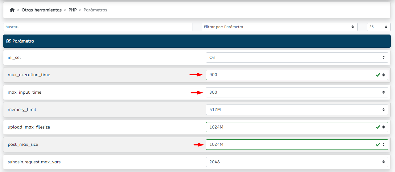 parametros PHP desde WePanel 2