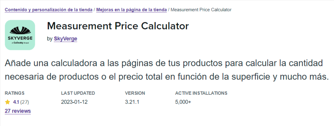 Plugin measurement price