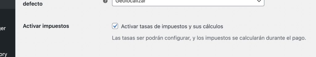 Activar opción impuestos WooCommerce