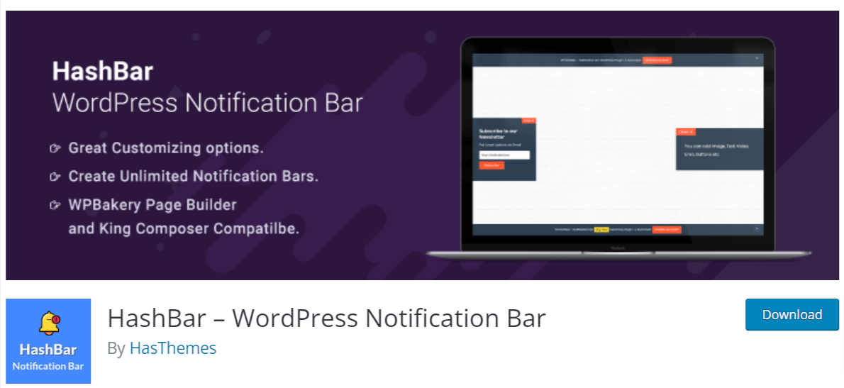 hasbar notification plugin