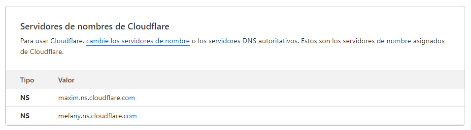 cloudflare cambiar nameservers