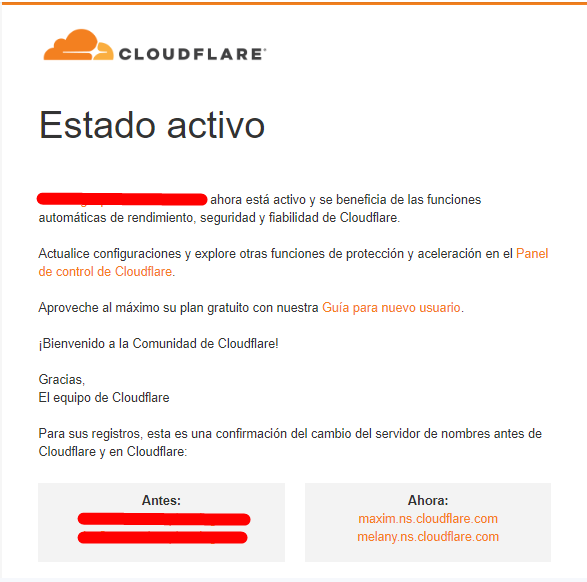 cloudflare notificacion activo