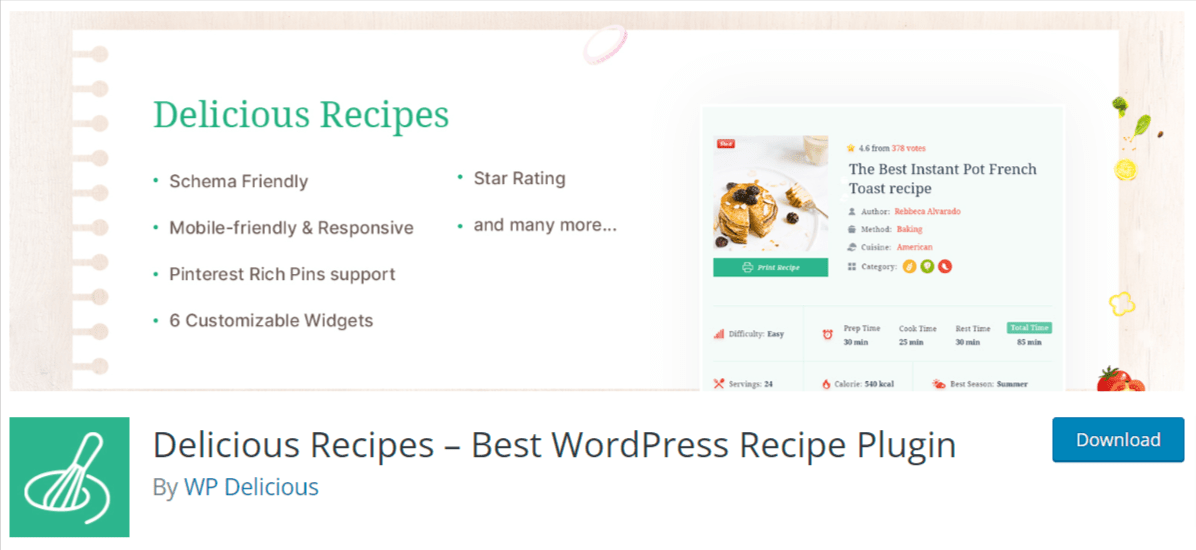 Delicius recipes plugin