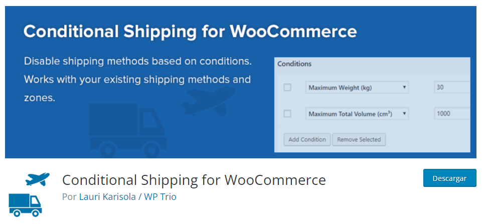 plugin Conditional Shipping for WooCommerce