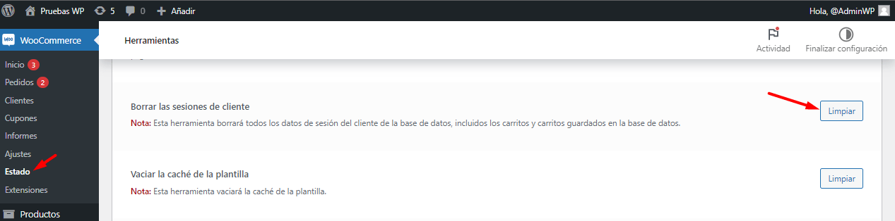 limpiar sesiones woocommerce