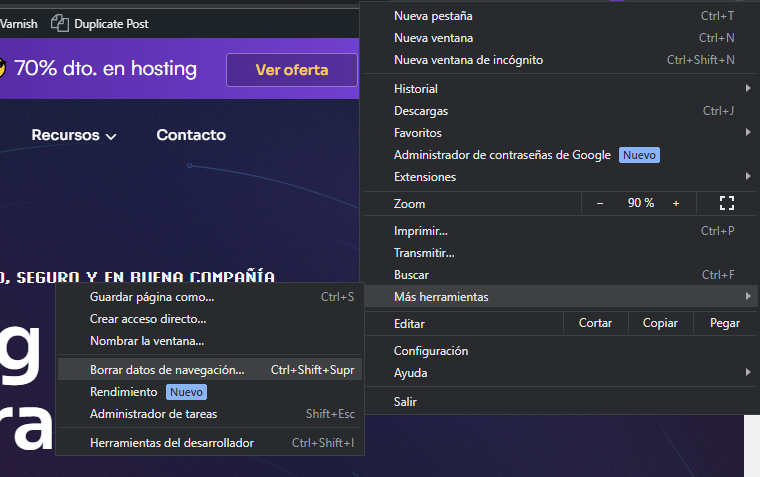 borrar datos navegación chrome