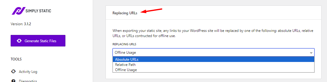 Simply Static Ajustes de URLs