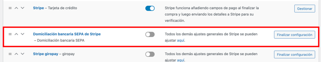 Activar domiciliación bancaria Stripe