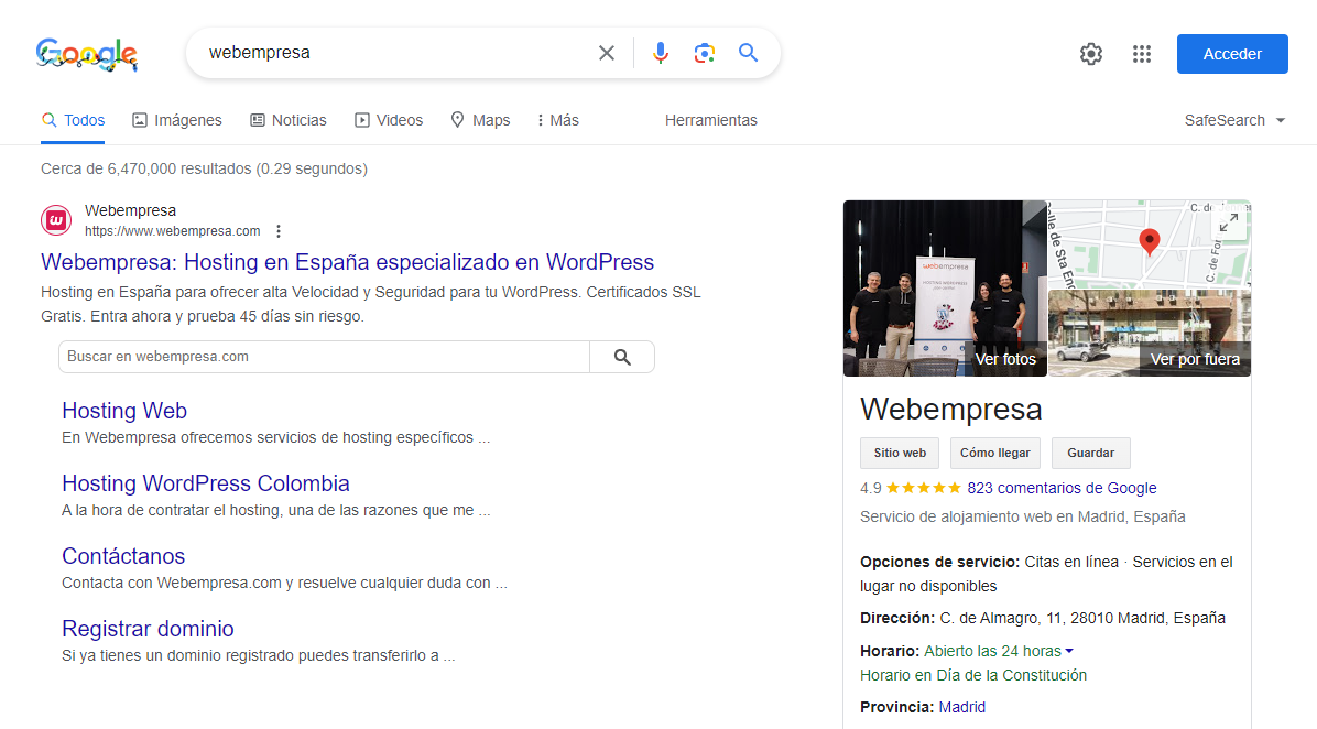 Webempresa en Google