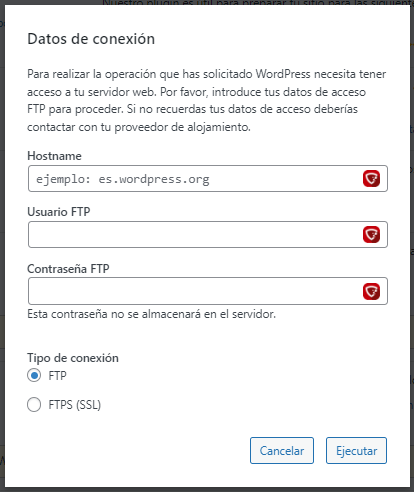 WordPress pidiendo FTP