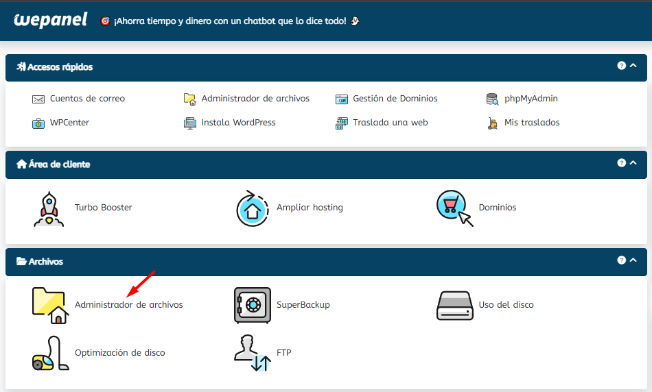 wePanel administrador de archivo