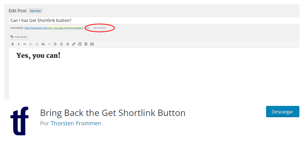 plugin Bring Back the Get Shortlink Button