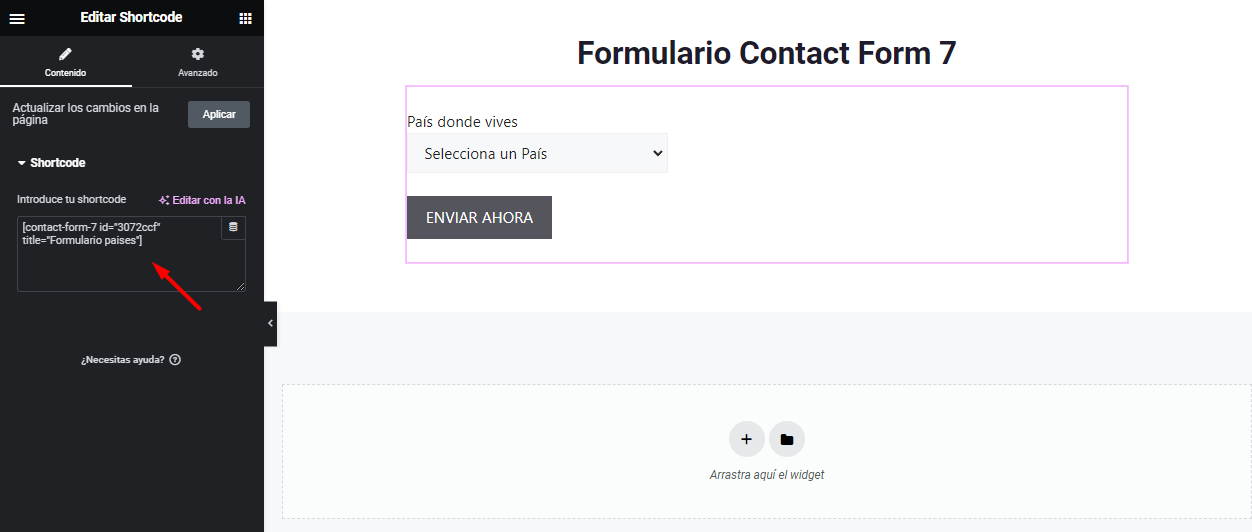 shortcode formulario cf7