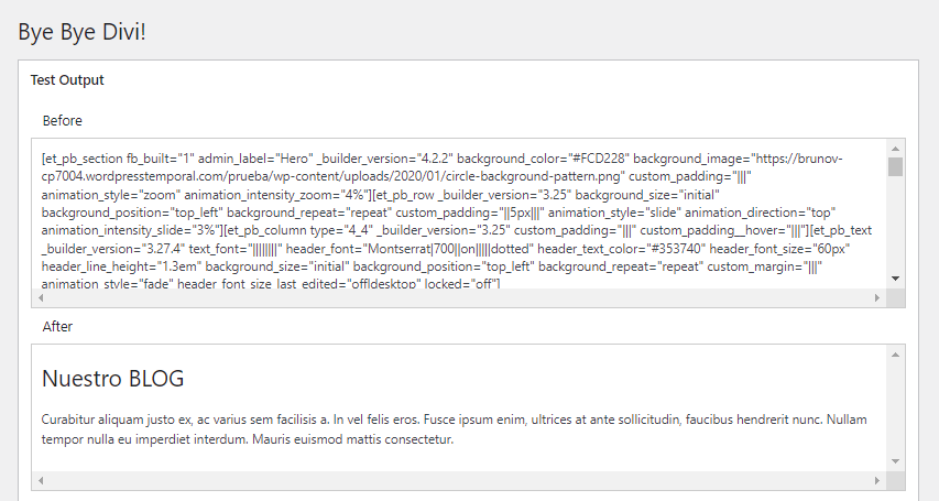 modo prueba Bye Bye Divi 