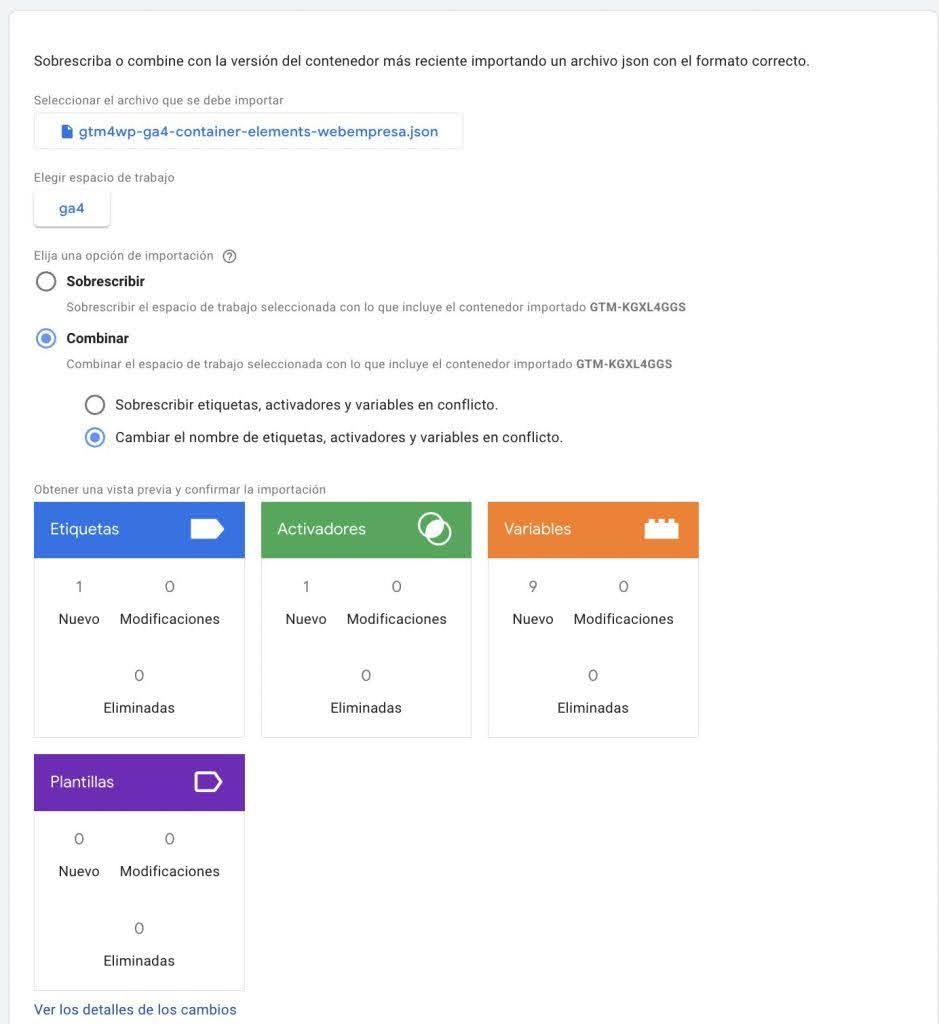 Importar fichero contenedor - Google Tag Manager