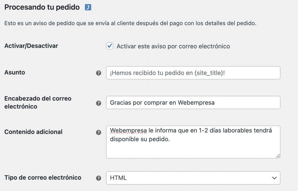 Modificar asunto y encabezado emails - Ajustes correo electrónico WooCommerce