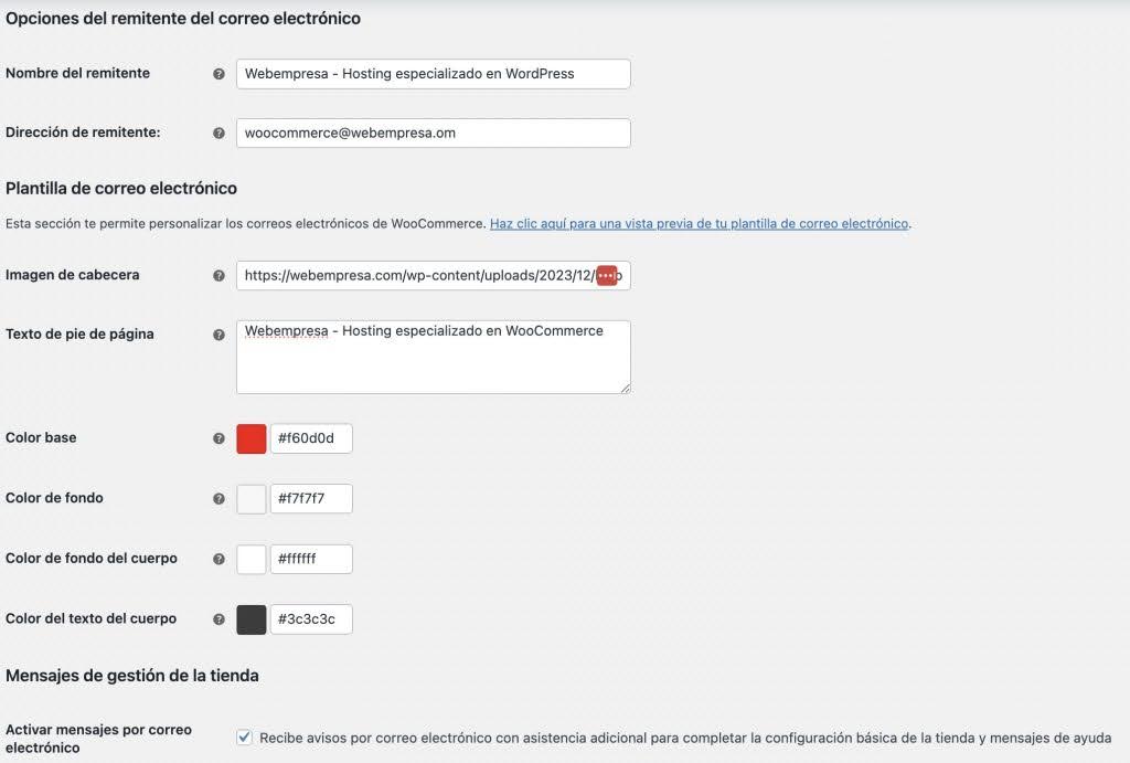 Opciones personalización emails WooCommerce