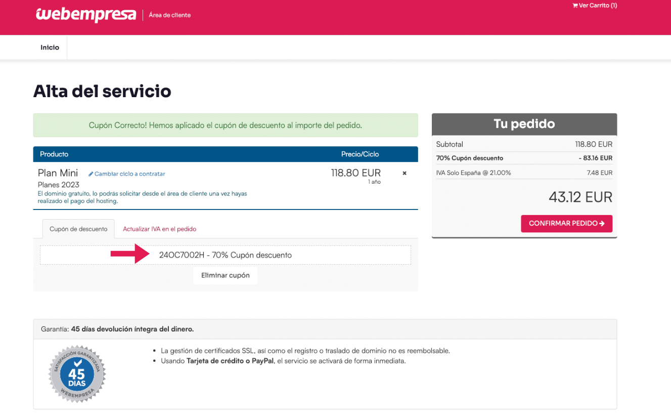 Cupón 70% dto en hosting