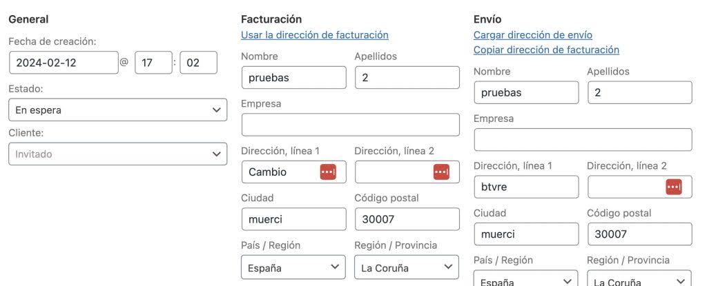 Editar datos pedido WooCommerce