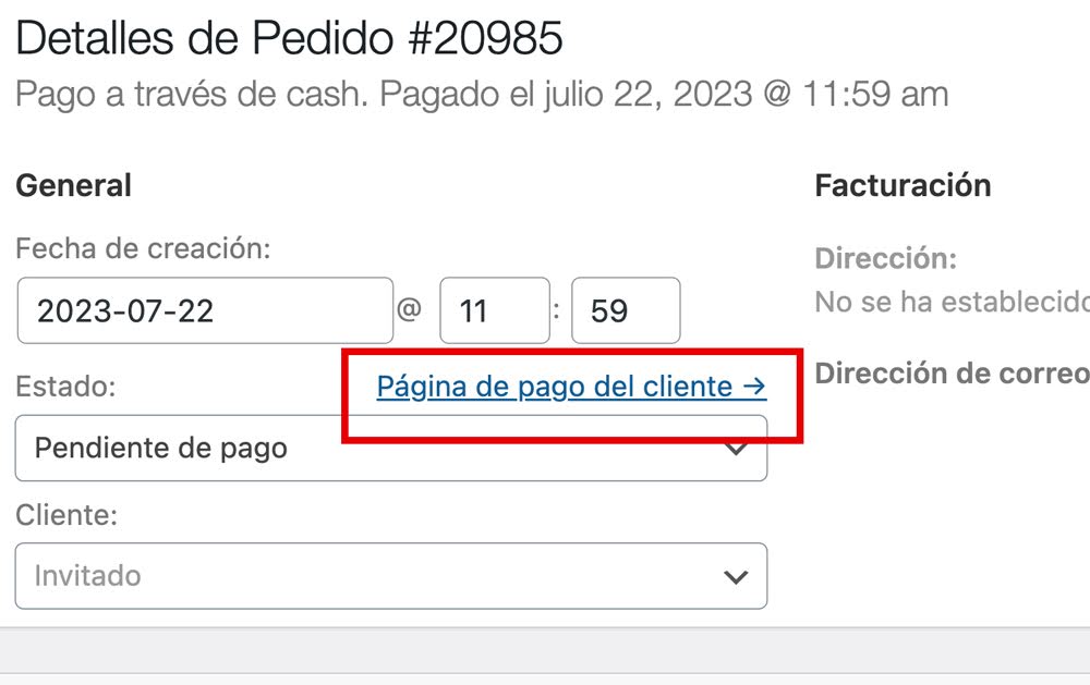 Enlace de pago en pedido de WooCommerce para enviar al cliente