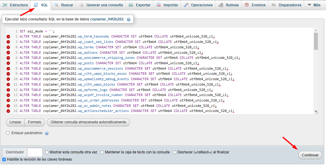 consulta a tablas lista