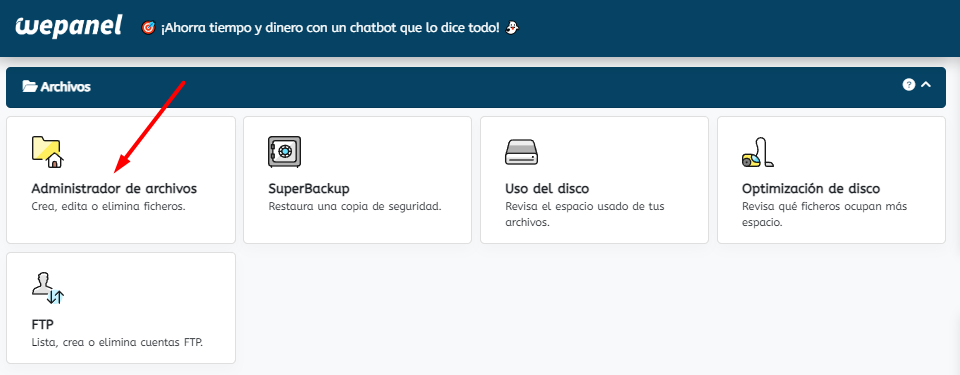 administrador de archivos wepanel