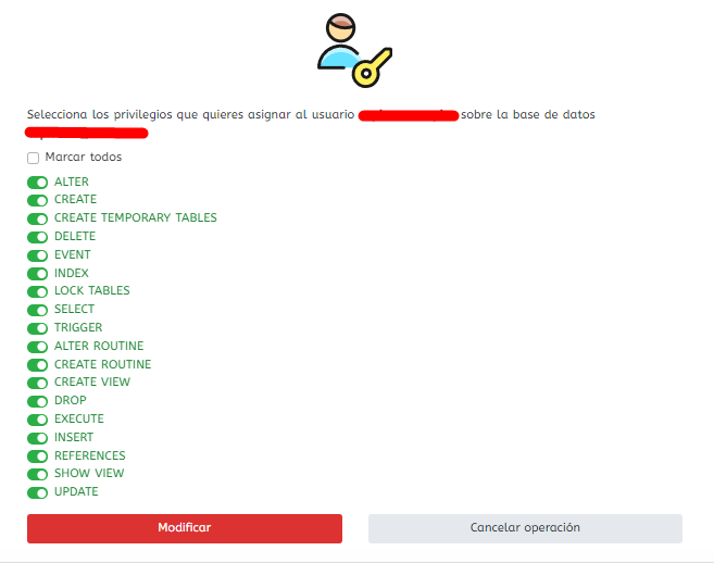 privilegios usuario base de datos