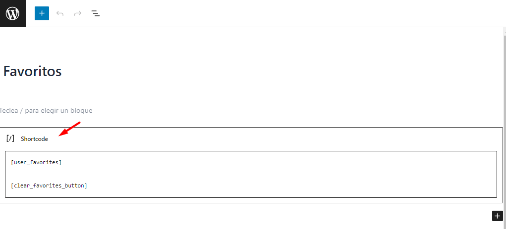 pagina favoritos shortcodes